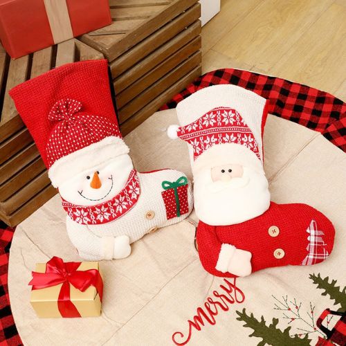 Large Red White Knitted Christmas Stocking Santa