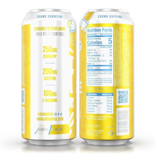 RYSE Fuel Energy Drink - Frosted Lemonade - Sugar Free - 200mg 16 fl oz Cans (12-Pack)