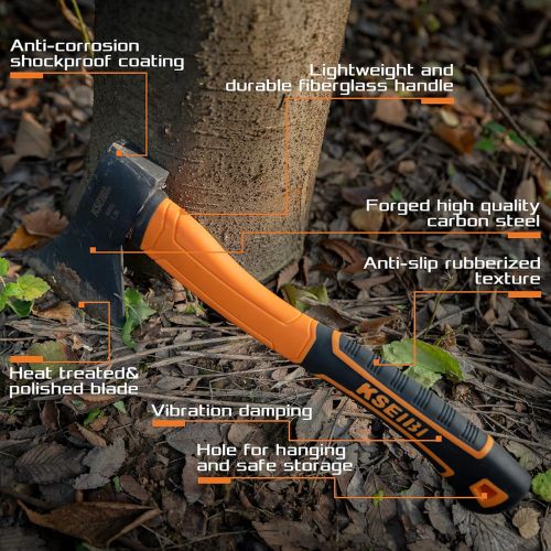 KSEIBI Wood Axe, Small Outdoor Camp Hatchet for Splitting