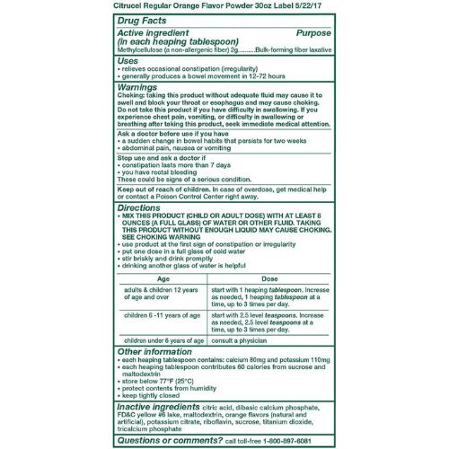 Citrucel Powder Fiber Therapy for Occasional Constipation Relief, 30 oz