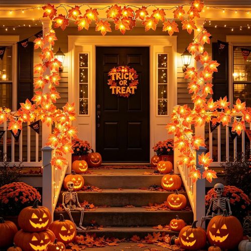 2 Pack Fall Garland with Lights Enlarged Maple Leaves