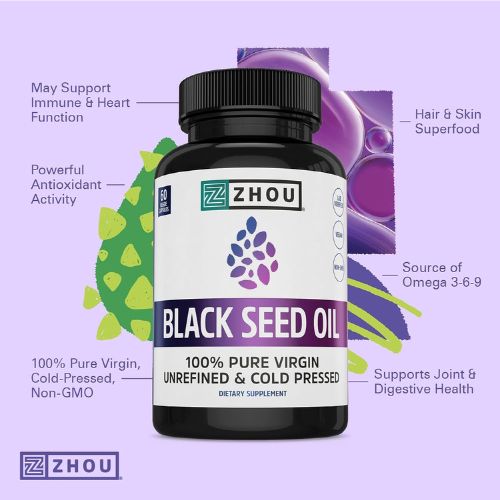 ZHOU Black Seed Oil Capsules - Nigella Sativa - 60 Capsules (Pack of 1)