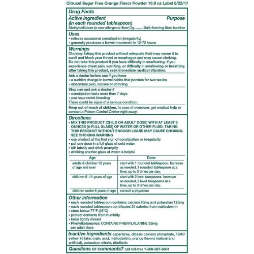 Citrucel Powder Fiber Therapy for Occasional Constipation Relief, 16.9 oz