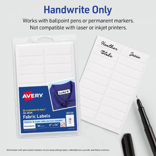 Avery No-Iron Fabric Labels, 1/2" x 1-3/4", Washer