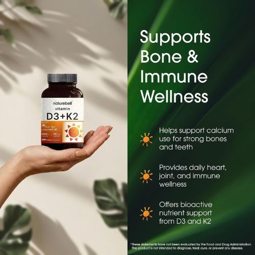 NatureBell Vitamin D3 5,000 IU & K2 100mcg, 240 Softgels
