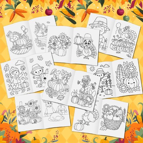 24 Pack Mini Thanksgiving Coloring Books for Kids Bulk