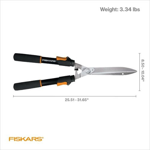 Fiskars 25"-33" Power-Lever Extendable Garden Hedge Shears, 10” Blades