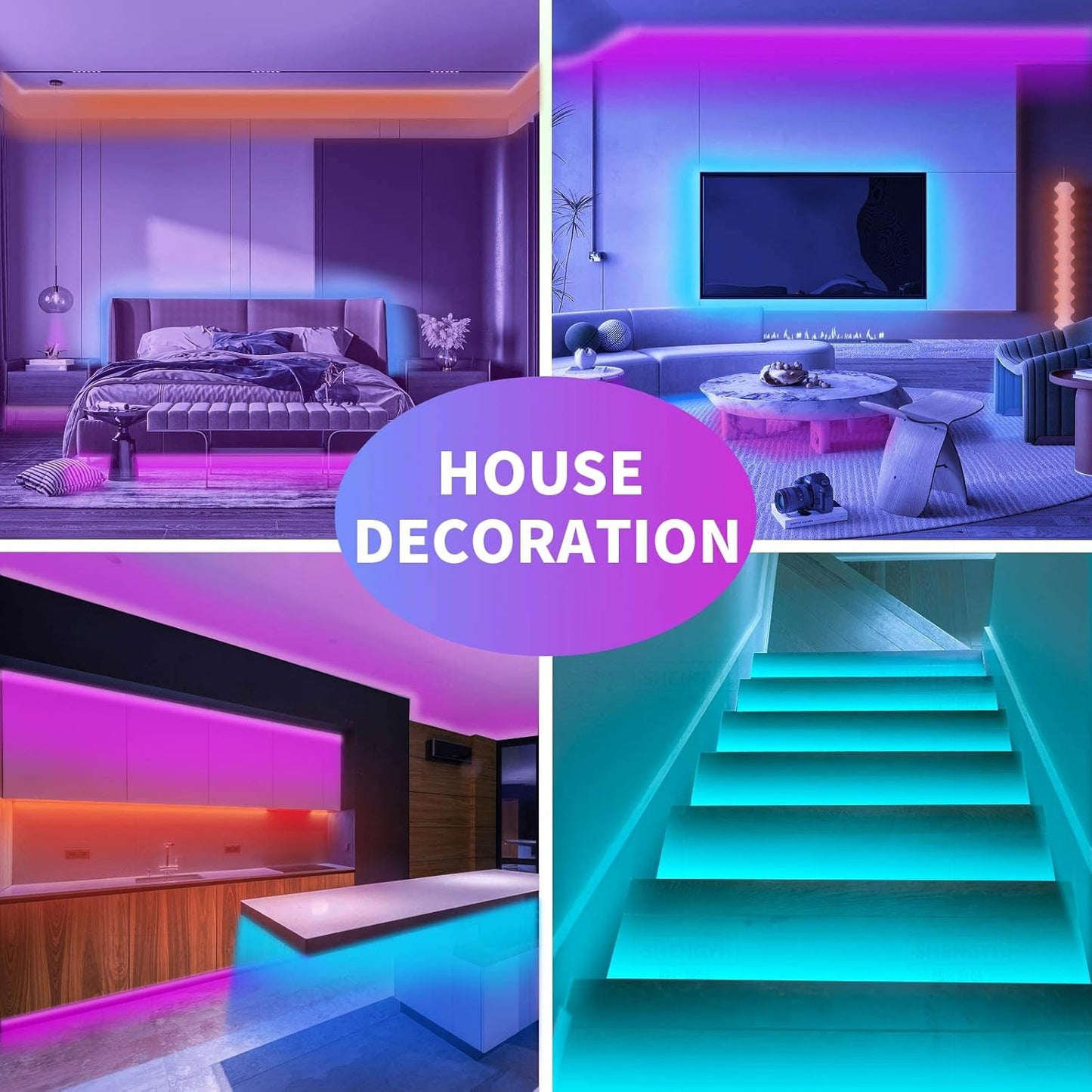 KSIPZE 100ft RGB LED Strip Lights – Music Sync, App Control
