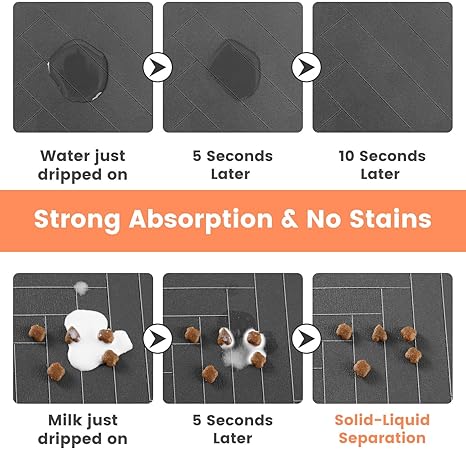 Pet Feeding Mat β 12Γ20", Absorbent & Waterproof (Striped Dark Gray)