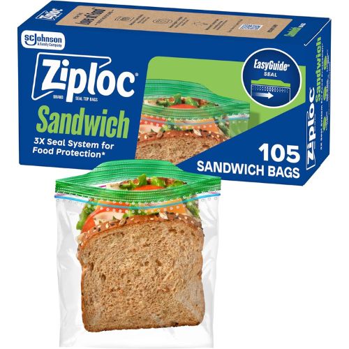 Ziploc Sandwich & Snack Bags, Food Storage, Easy Open & Close, 105 Count