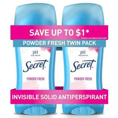 ecret Anti-Perspirant Deodorant Invisible Solid Powder Fresh Twin Pack 5.20 oz
