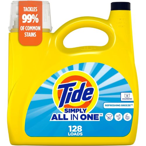 Tide Simply All-In-One Liquid Laundry Detergent, Refreshing Breeze Scent, 128 Loads, 168 fl oz