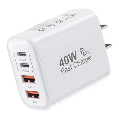 TT&C 40W USB-C Wall Charger – 4-Port PD+QC Fast Charging Block
