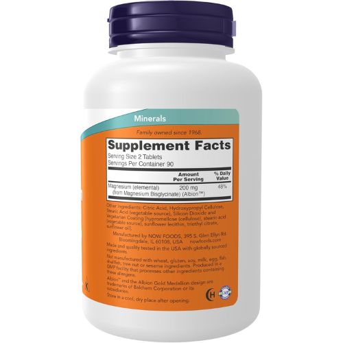 NOW Foods Supplements, Magnesium Glycinate 100 mg, Highly Absorbable Form, 180 Tablets