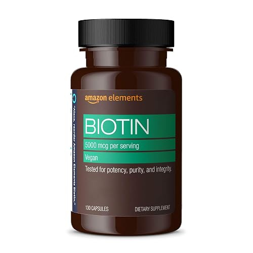 Amazon Elements Vegan Biotin 5000 mcg 130 Capsules, 4 Month Supply