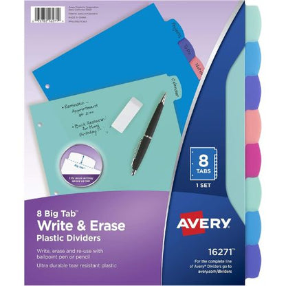 Avery Big Tab Write & Erase Dividers, 8-Tab, Pastel, 1 Set