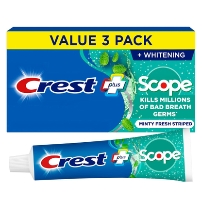Crest + Scope Whitening Toothpaste - Pack of 3, 5.4 Oz Tubes - Anticavity Fluoride Toothpaste