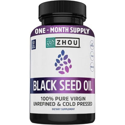 ZHOU Black Seed Oil Capsules - Nigella Sativa - 60 Capsules (Pack of 1)