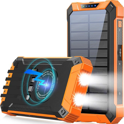 GOODaaa 36000mAh Solar Power Bank – Wireless + Wired Charging (Built-in Cables)