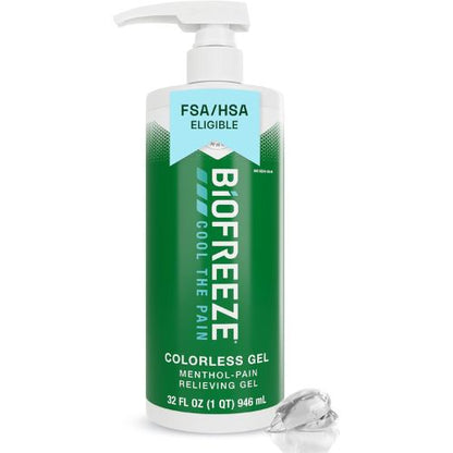 Biofreeze Pain Relief Gel, Muscle Pain Colorless Menthol Gel, 32 FL OZ Pump