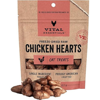 Vital Essentials Chicken Hearts – 1oz Freeze-Dried Cat Treats