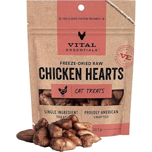 Vital Essentials Chicken Hearts – 1oz Freeze-Dried Cat Treats
