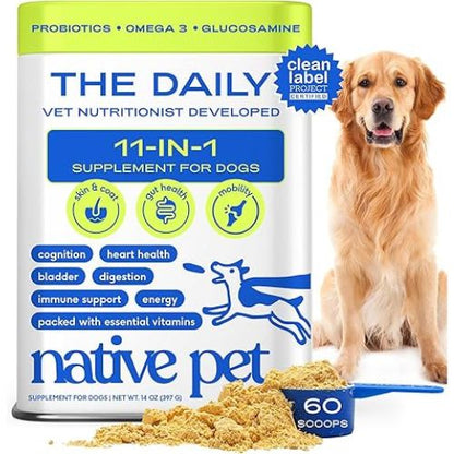 Native Pet 11-in-1 Dog Multivitamin – 60 Scoops, Gut & Joint Support Powder