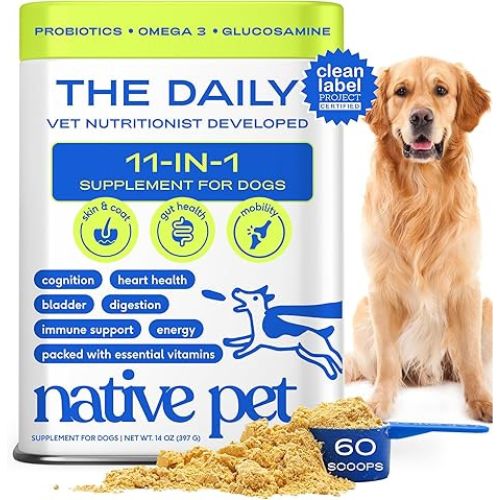 Native Pet 11-in-1 Dog Multivitamin – 60 Scoops, Gut & Joint Support Powder