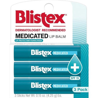 Blistex Medicated Lip Balm SPF 15, 24 Hr Moisture, 0.15 oz, 3 Count