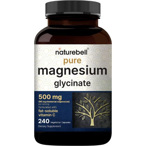 NatureBell Pure Magnesium Glycinate 500mg Per Serving, 240 Veggie Capsules