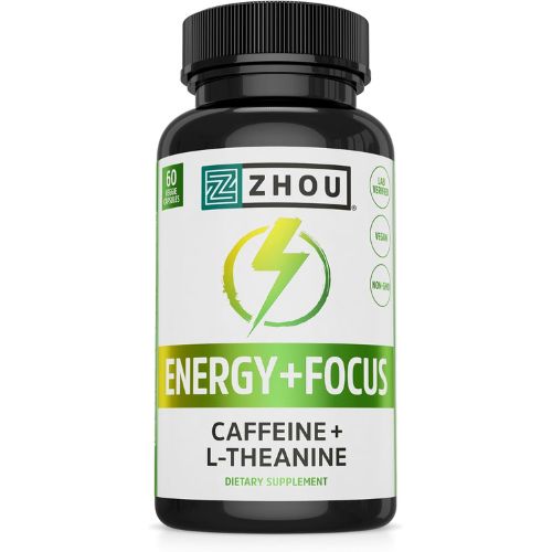 Zhou Energy + Focus - 200mg L-Theanine - 60 Vegetarian Capsules (Pack of 1)
