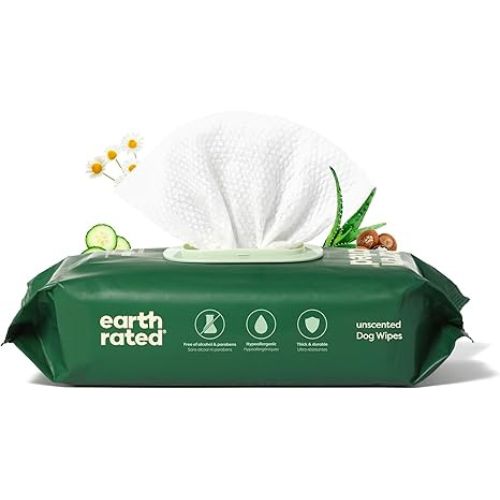 Earth Rated Pet Wipes – 100ct, Hypoallergenic & Unscented Grooming Wipes