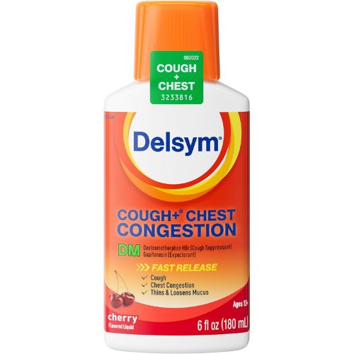 Delsym Cough + Chest Congestion Relief Liquid, Cherry Flavor, 6 FL OZ