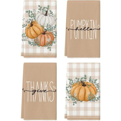 Orange Hello Pumpkin Fall Kitchen Towels Set