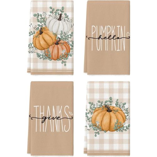 Orange Hello Pumpkin Fall Kitchen Towels Set