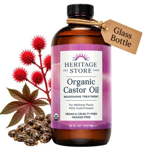 HERITAGE STORE USDA Organic Castor Oil, Cold Pressed, 16 fl oz