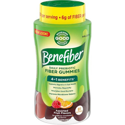 Benefiber Prebiotic Fiber Supplement Gummies, Assorted Fruit Flavor, 81 Ct
