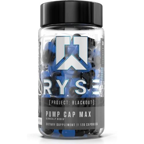 RYSE Project Blackout Pump Cap Max - Pre Workout Nitric Oxide Booster  30 Servings (120 Count)