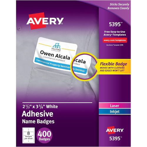 Avery® Flexible Printable Name Tags, 2-1/3" x 3-3/8", Matte White