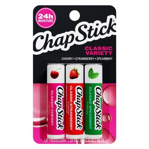 ChapStick Classic Variety Flavored Lip Balm Sticks with 24 Moisture, 3-Pack