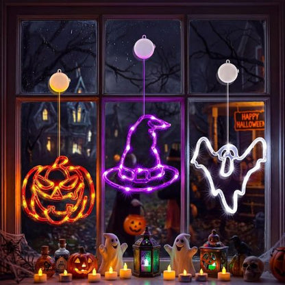 Halloween Windows Lights - Pumpkin, Ghost, Hat with Timer