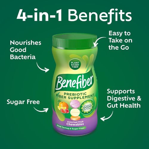 Benefiber Chewable Prebiotic Fiber Tablets, Assorted Fruit Flavors, 100 Ct