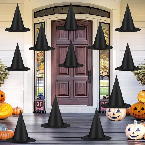 12 PCS Halloween Witch Hats, Black Hanging