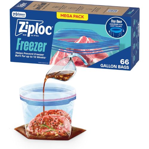 Ziploc Gallon Freezer Bags, Food Storage, Stand-Up Bottom, 66 Count
