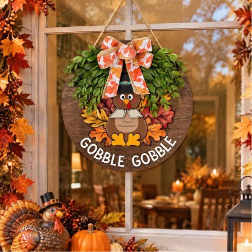 Thanksgiving Door Decor Turkey Wooden Sign for Front Door