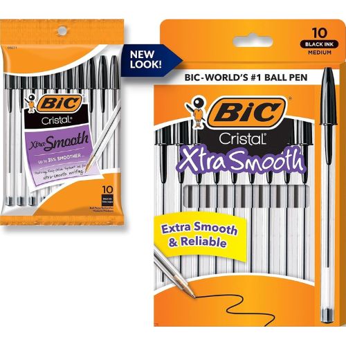 BIC Cristal Xtra Smooth Ballpoint Pen, Medium Point, 1.0mm, Black, 10-Count