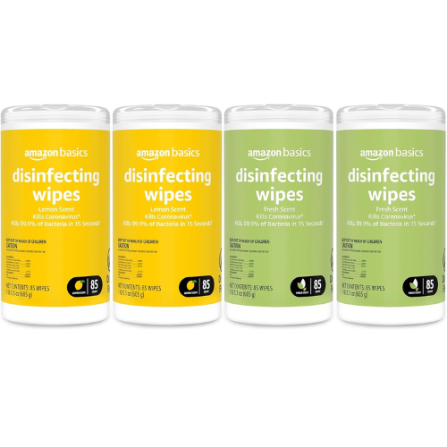 Amazon Basics Sanitizing Wipes – Lemon & Fresh Scent 340 Count (4 Packs of 85)