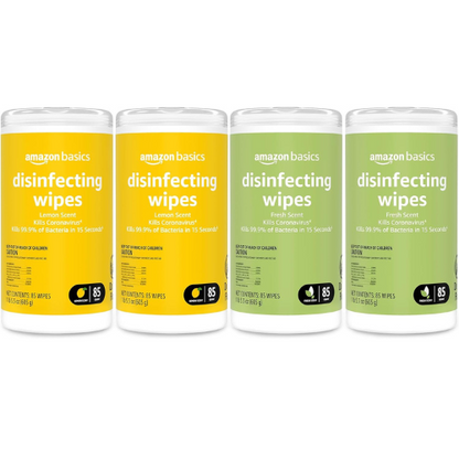 Amazon Basics Sanitizing Wipes – Lemon & Fresh Scent 340 Count (4 Packs of 85)