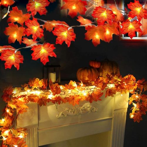 2 Pack Fall Garland with Lights Enlarged Maple Leaves