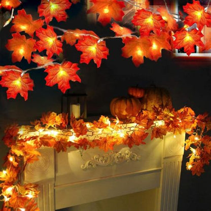 2 Pack Fall Garland with Lights Enlarged Maple Leaves